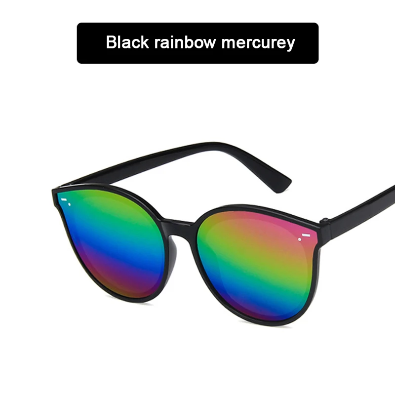 Black Mirror Rainbow HJYBBSN Kinder Zonnebril кошачий глаз детские солнцезащитные очки круглая красочная оправа радужные зеркальные солнцезащитные очки для мальчиков и девочек Oculos de sol - Цвет линз: Black Mirror Rainbow