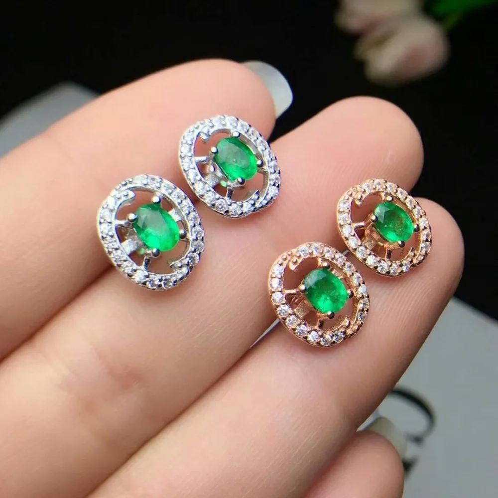 Серьги гвоздики SHILOVEM из стерлингового серебра 925 пробы с натуральным изумрудом