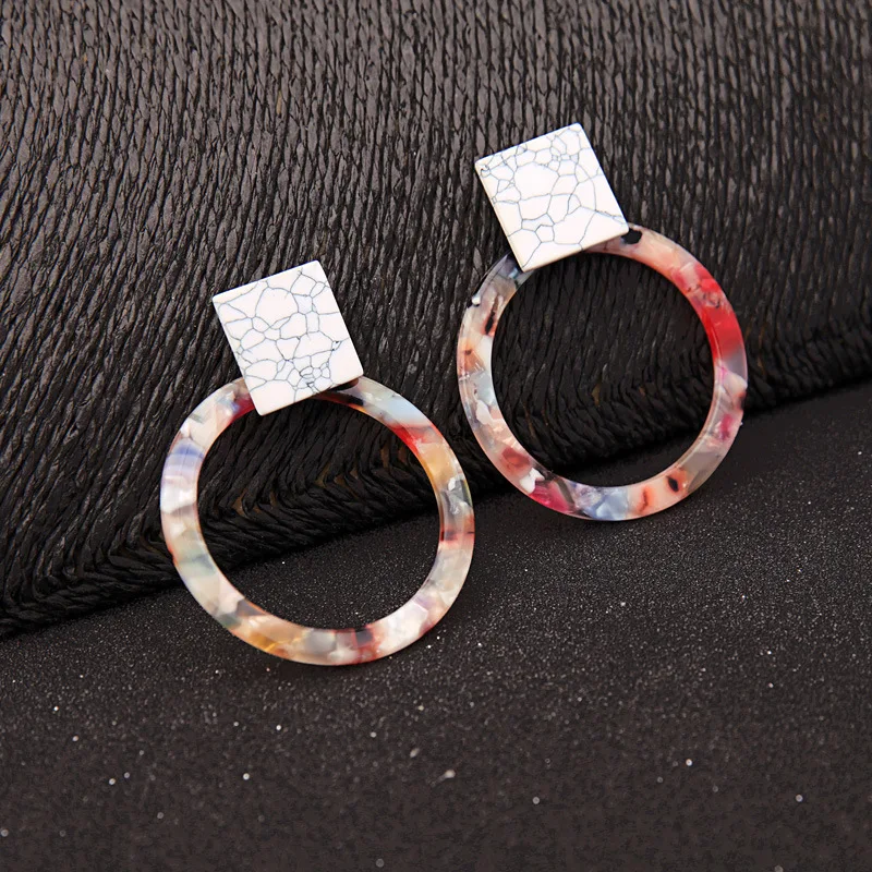 ZWPON 2019 Trendy Geometric Square Howlite Stone Resin Leopard Circle Drop Earrings for Women New Statement Jewelry | Украшения и