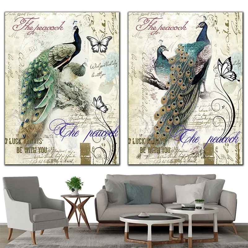 JiaSheMeiJu Photo Wall Paper 3D Vintage Wallpaper Peacock Letter TV Background Brand Mural Wallpapers Bedroom Home Decor | Обустройство