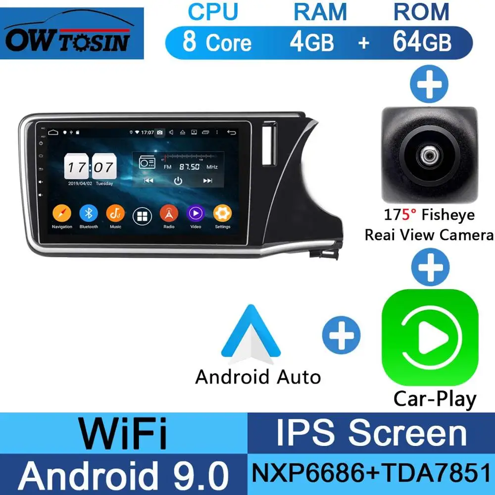 Fisheye Carplay n A 10," ips Android 9,0 8 Core 4G Оперативная память+ 64G Встроенная память автомобильный dvd-радиоплеер gps для Honda City DSP CarPlay попугай BT - Цвет: Fisheye Carplay n A