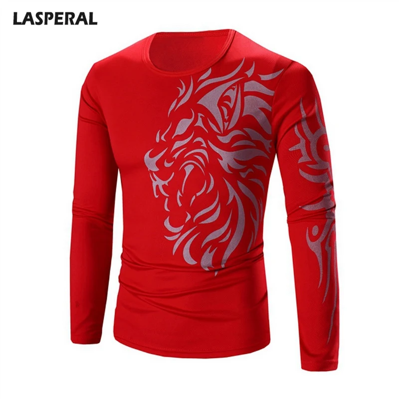 LASPERAL Татуировка напечатанная футболка с длинным рукавом мужская летняя Осенняя