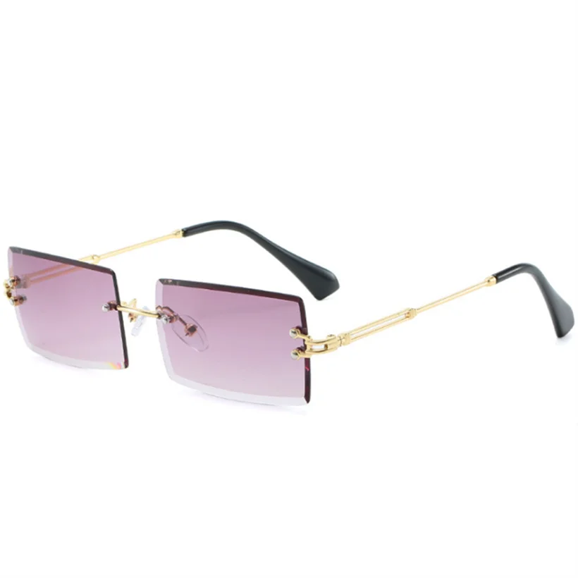 YOOSKE Rimless Sunglasses Women Fashion Small Rectangle Sun Glasses Ladies Brand Designer Vintage Black Green Pink Eyeglasses - Цвет линз: Серый