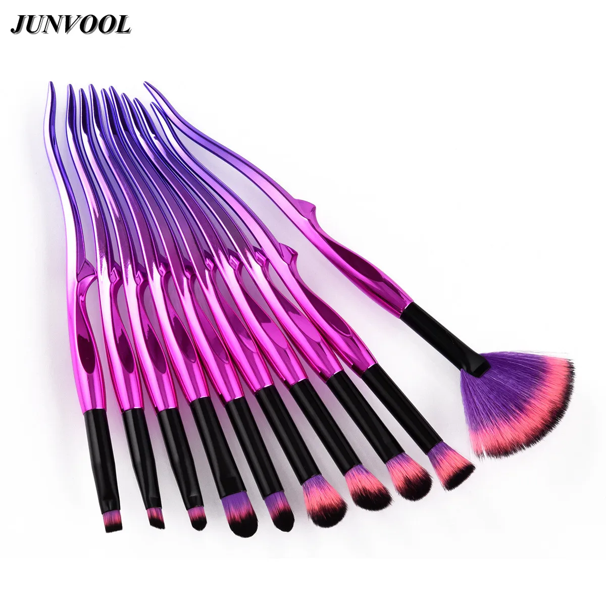 10pcs style FaD823 Фиолетовые красные Кисточки для макияжа, набор, вилка, дизайн, основа, пудра, тени для век, Веерная Кисть для макияжа, контур глаз, растушевка, косметические инструменты, Новинка - Handle Color: 10pcs style FaD823