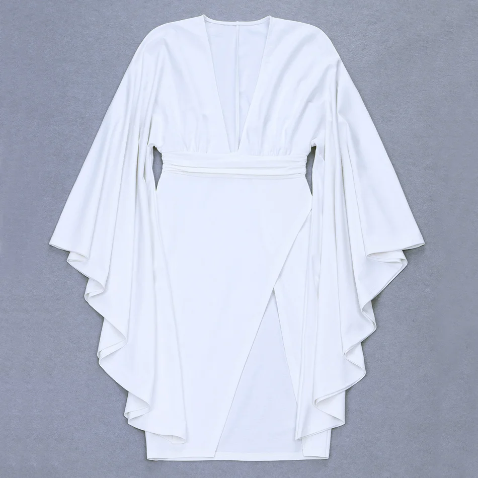 Классическое женское платье кимоно с рюшами и глубоким V образным вырезом