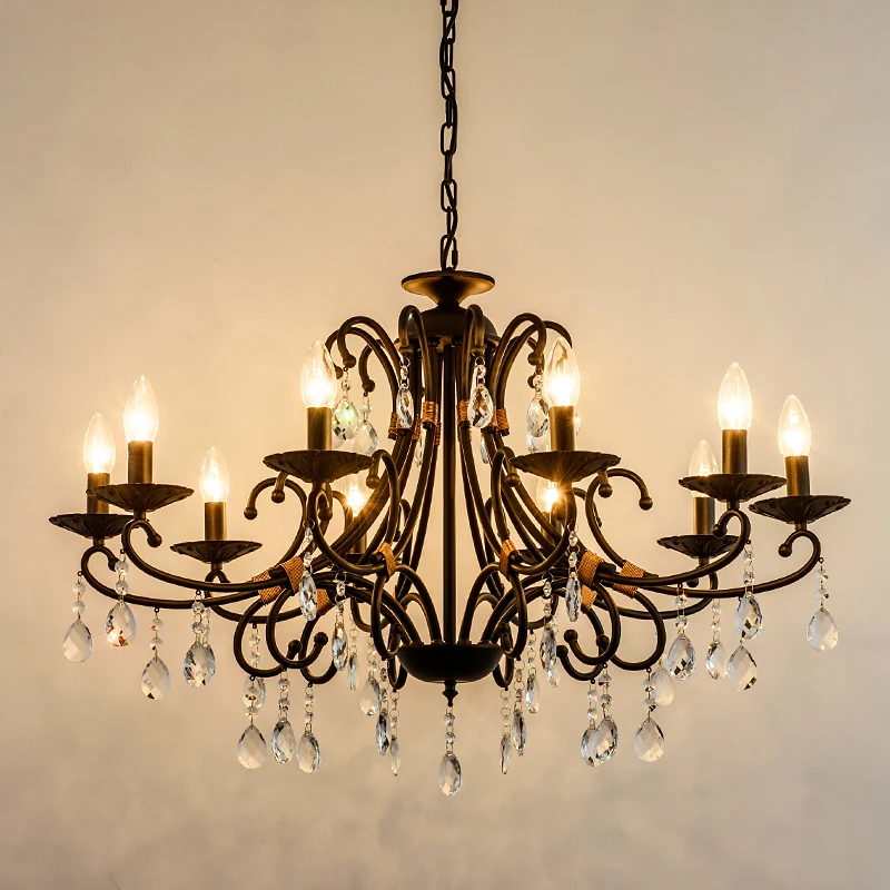 

American Country Chandelier Garden Wrought Iron Lamps Retro Study Room Lighting Creative Bedroom Living Room Crystal Chandeliers