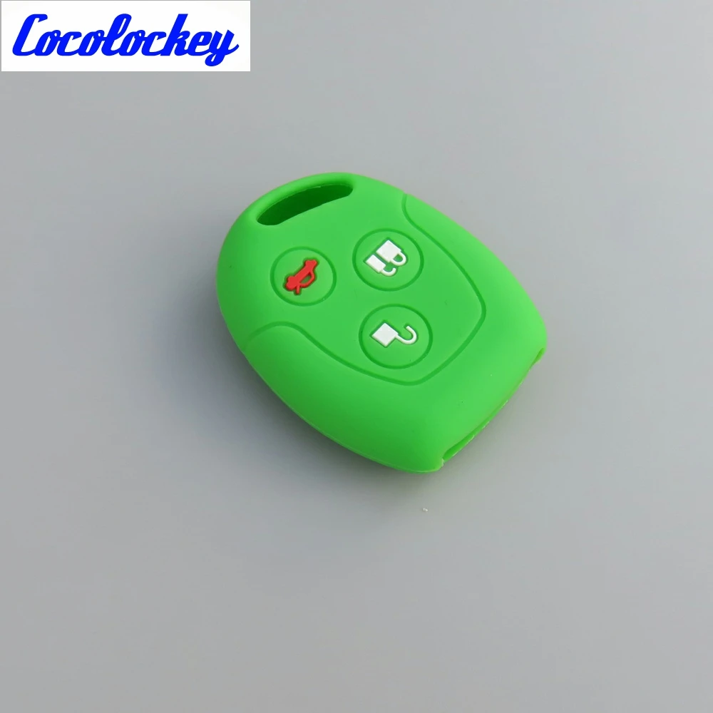 Cocolockey силиконовый для ключа автомобиля чехол Fob Shell держатель для Ford Mondeo Fiesta Focus дистанционный ключ 3 кнопки; автостайлинг - Название цвета: Green