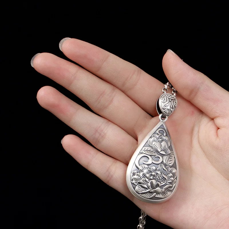 999 Чистое серебряное колье с подвеской Лотос в стиле винтаж, ручной работы, подарок для женщин и мужчин, изысканные ювелирные изделия оптом.