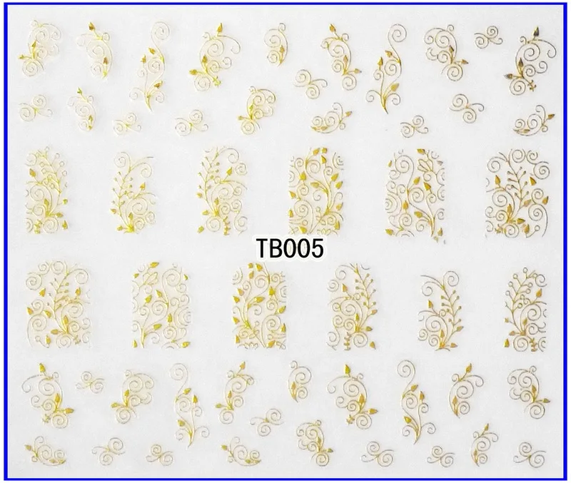 TB005 GOLD 1х самоклеющиеся золотые и Серебристые 3D наклейки для дизайна ногтей, металлические наклейки, слайдер, тату, цветок, Камелия, Бабочка, азалия, TB04-06 - Цвет: TB005 GOLD
