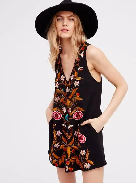 Orgreeter 2018 Summer Boho Women Mini Dress Sexy Deep V-neck Beach Holiday Vest Embroidery Loose Hippie Chic | Женская одежда