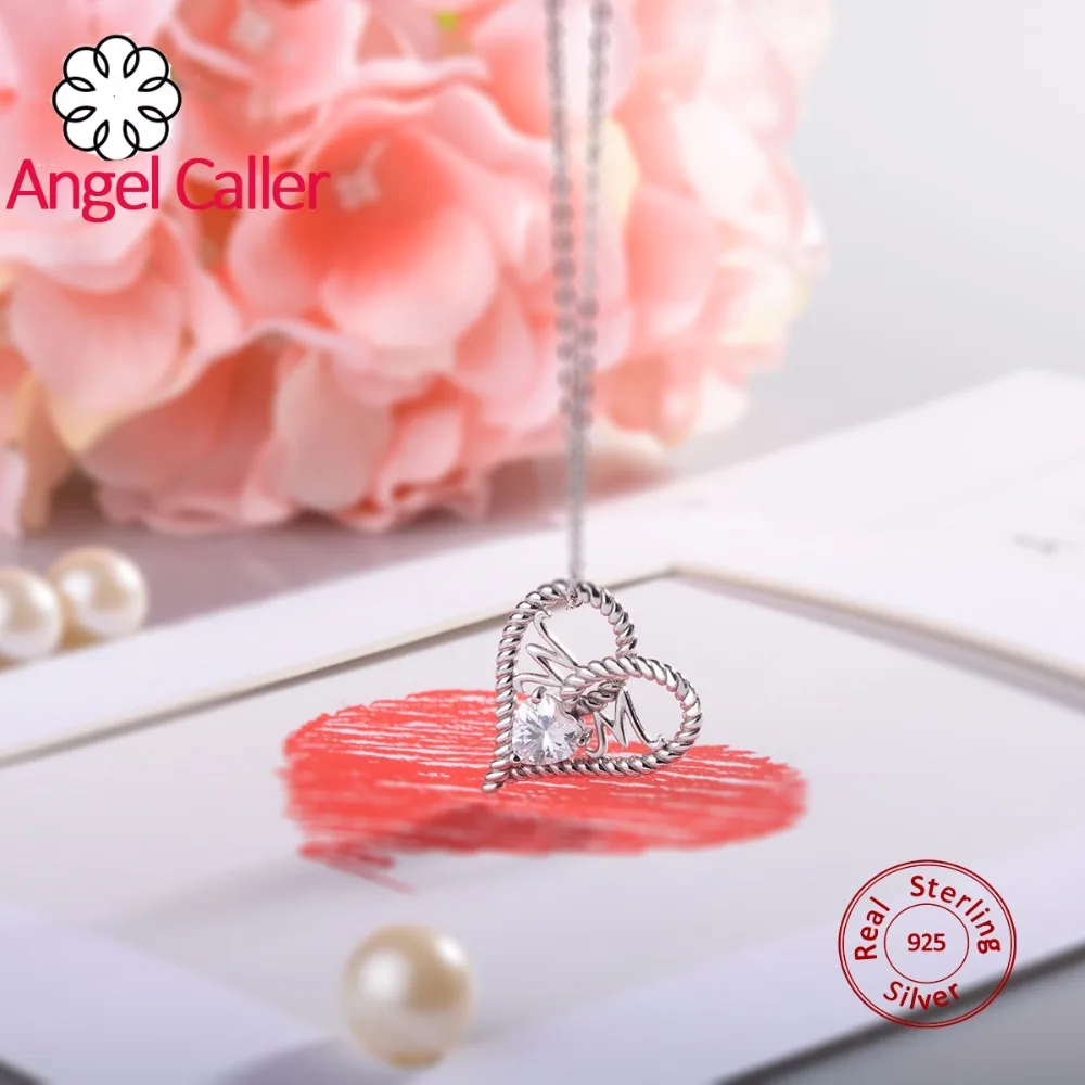 Ангел-позыватель подлинное серебро 925 сердце любви подвеска хрусталь потерянный родий смешанный AAA CZ ожерелье буквенный оберег для женщин матери.