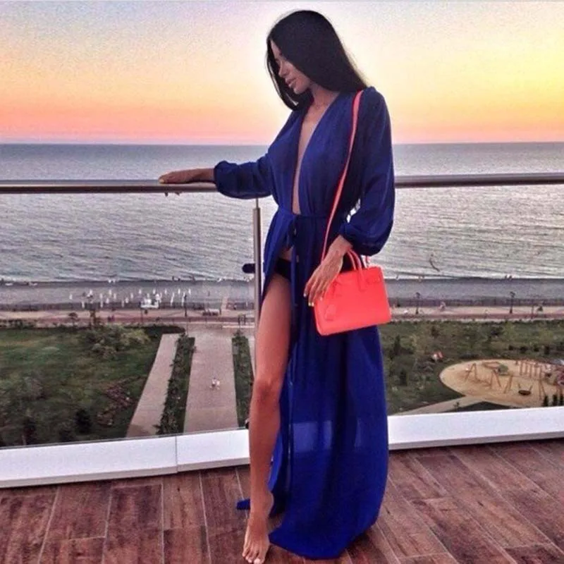 Пляжное платье-накидка кафтан парео саронги сексуальное шифоновое бикини