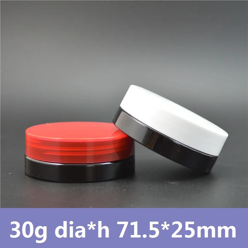 50pcs/lot 30g Black,Single Wall, Low Profile PET Jar Hair Pomade Case,Red/White Smooth Lids Cream Packaging Black Plastic Jars