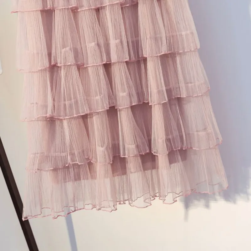 Женская плиссированная юбка многослойная длинная винтажная фатиновая принцессы