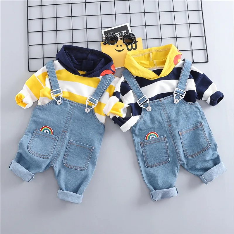 Весна-Осень 2019 новый комплект для мальчиков повседневный полосатый топ с