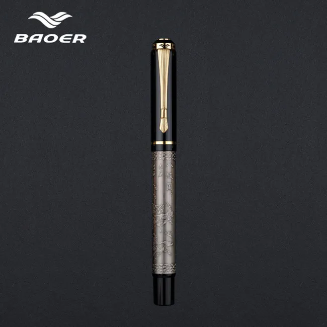 Шариковая Ручка-роллер Baoer507, Подарочная гелевая ручка Caneta, роскошный подарок, канцелярские товары с красивым Тиснением, 0,5 мм, черная ручка-Чехол - Цвет: guyin baozhu