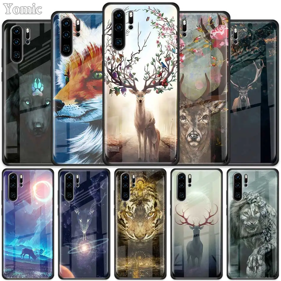 Чехол из закаленного стекла с изображением животных оленя льва Для huawei P30 Pro P10 P20 P30 Lite mate 10 20 Pro Honor 20 Pro 8X
