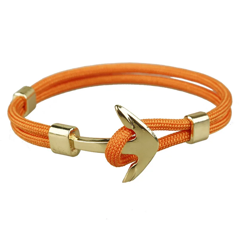 orange BOYULIGE, новинка, мужской браслет с якорем, Золотой металлический якорь, веревка для выживания, спортивные крючки, Морской стиль, браслет для мужчин и женщин, ювелирное изделие, подарок - Окраска металла: orange
