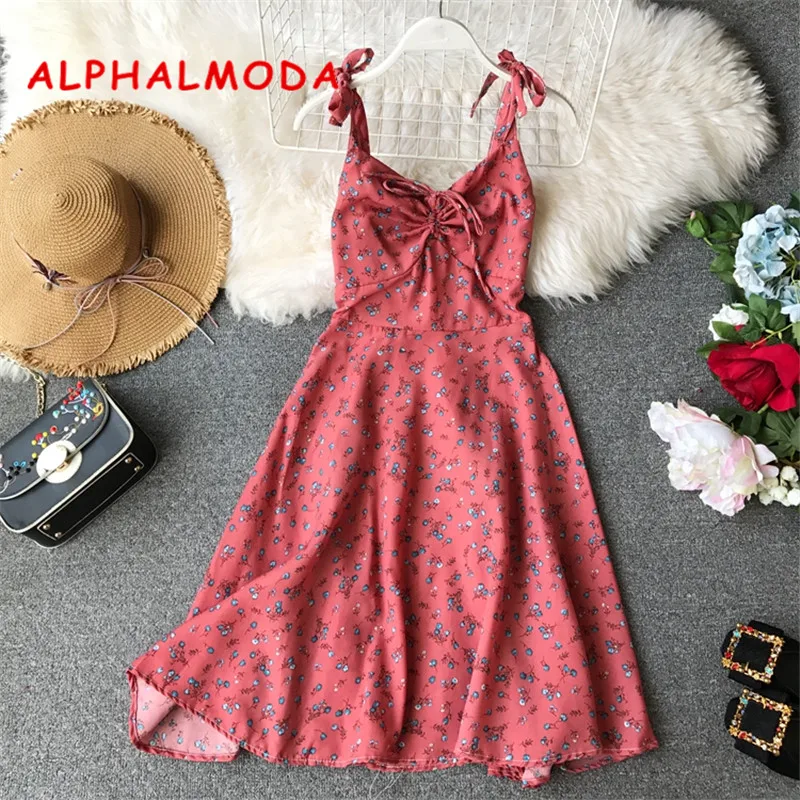 

Женское шифоновое платье ALPHALMODA, с бантом-бабочкой, без рукавов, с принтом, на лето