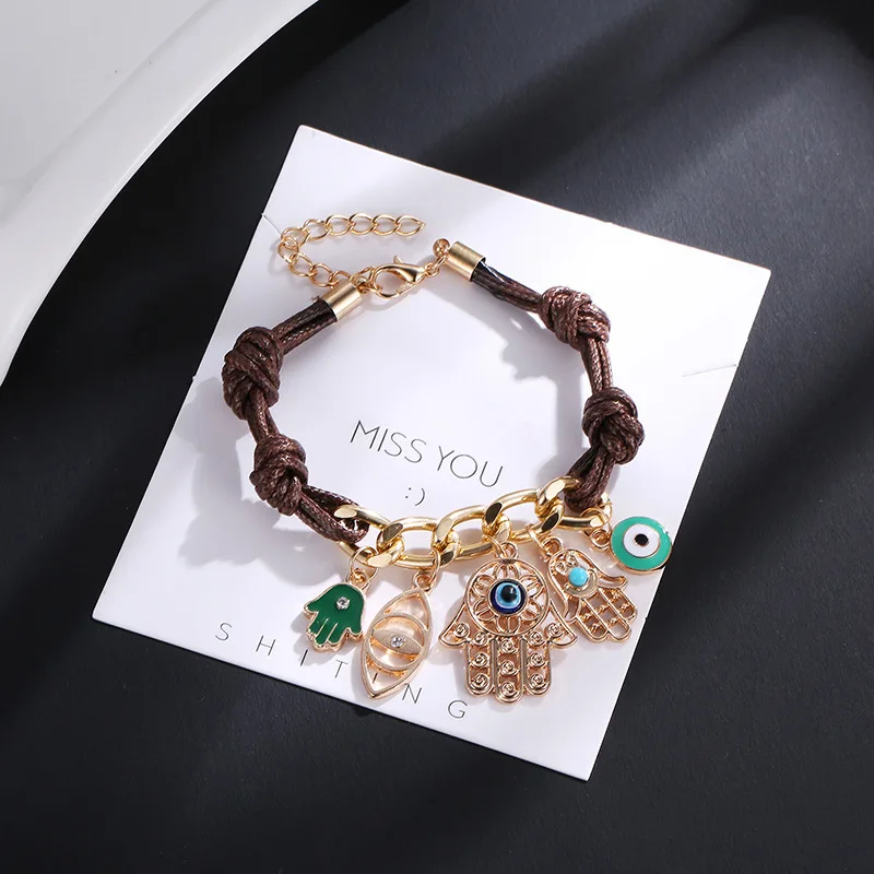 Vintage Style Devil Eyes Five Pendants Knit Golden Personalized Bracelets for Women | Украшения и аксессуары