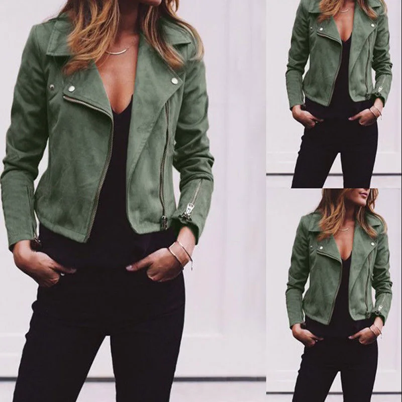 Женская кожаная куртка байкерская на молнии кнопках весну и осень | одежда