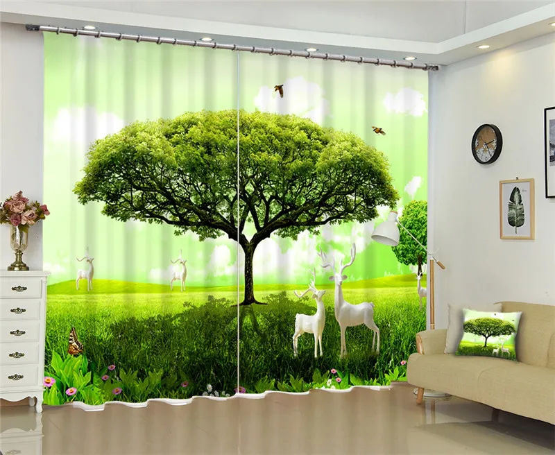 

Green tree Window Blackout 3D Curtains set For Bed room Living room Office Hotel Home Wall Decorative Drape tapestry