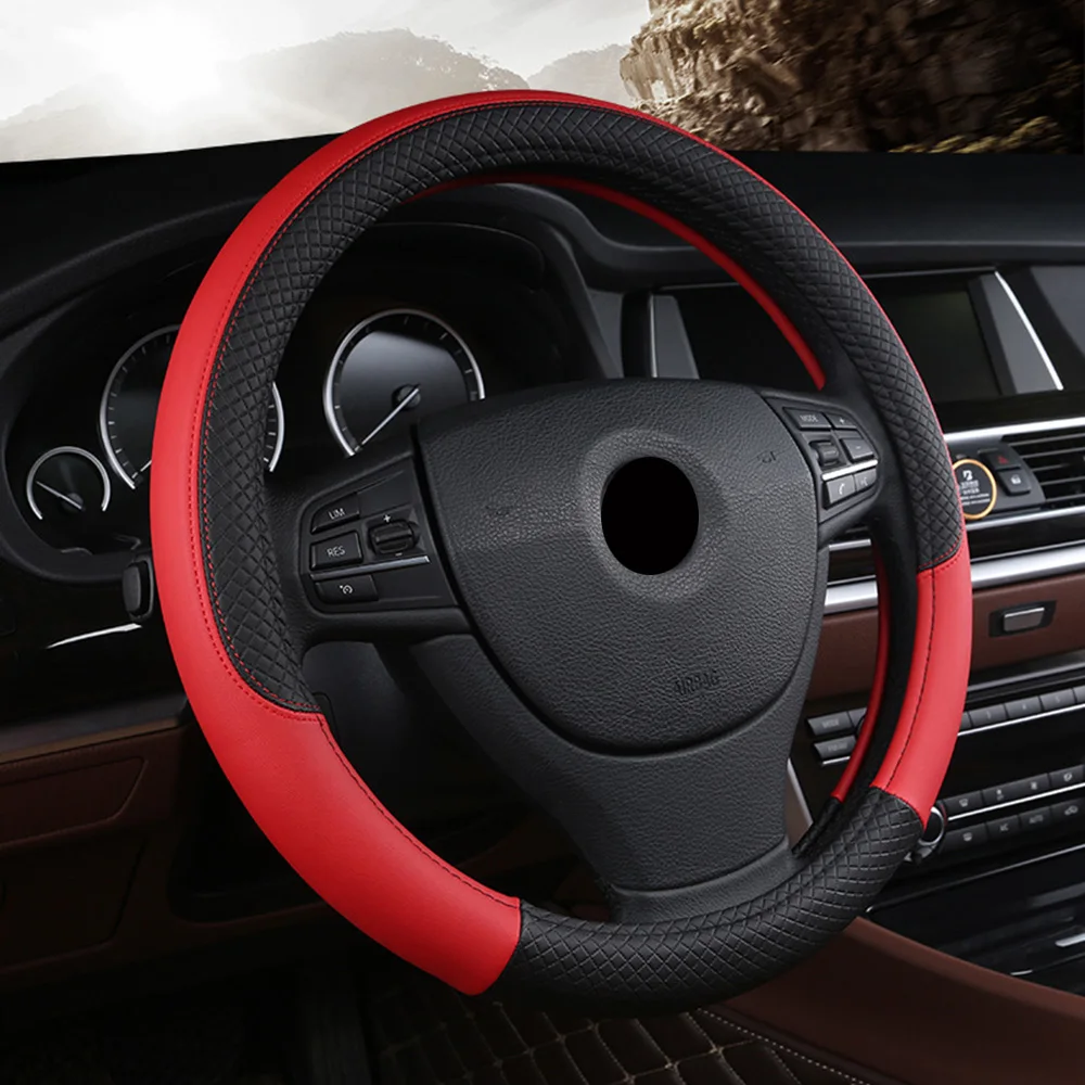 car steering wheel 37cm 38cm leather hand stitched pu leather dermay car steering wheel cover fit for most cars styling free global shipping