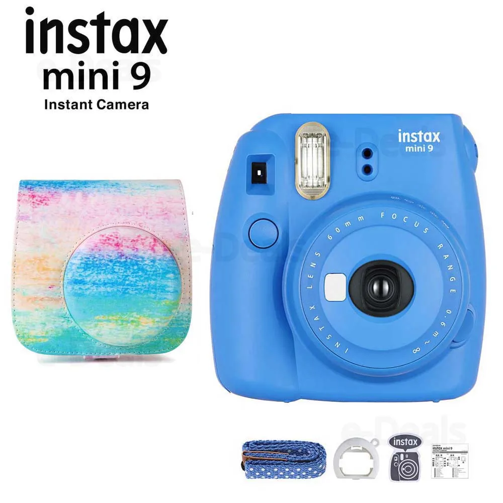 Фотокамера моментальной печати Fujifilm Instax Mini 9 Cobalt Blue+ качественный мягкий чехол из искусственной кожи с плечевым ремнем