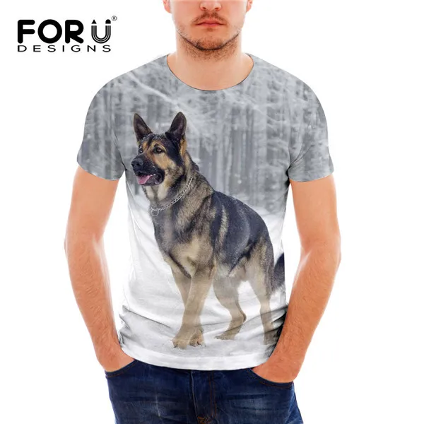 FORUDESIGNS/футболка с принтом немецкой овчарки, мужская летняя футболка с круглым вырезом, черная Повседневная дышащая мужская футболка с коротким рукавом - Цвет: H9258CF