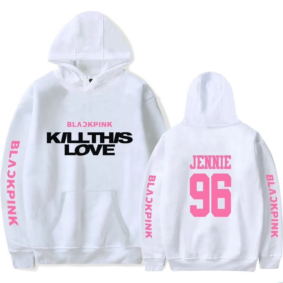 96 Jennie white Kpop Kill This Love Blackpink толстовка с альбомом Роза Лиза хип хоп розовая толстовка с капюшоном для мужчин и женщин толстовки свитера большого размера больше - Цвет: 96 Jennie white