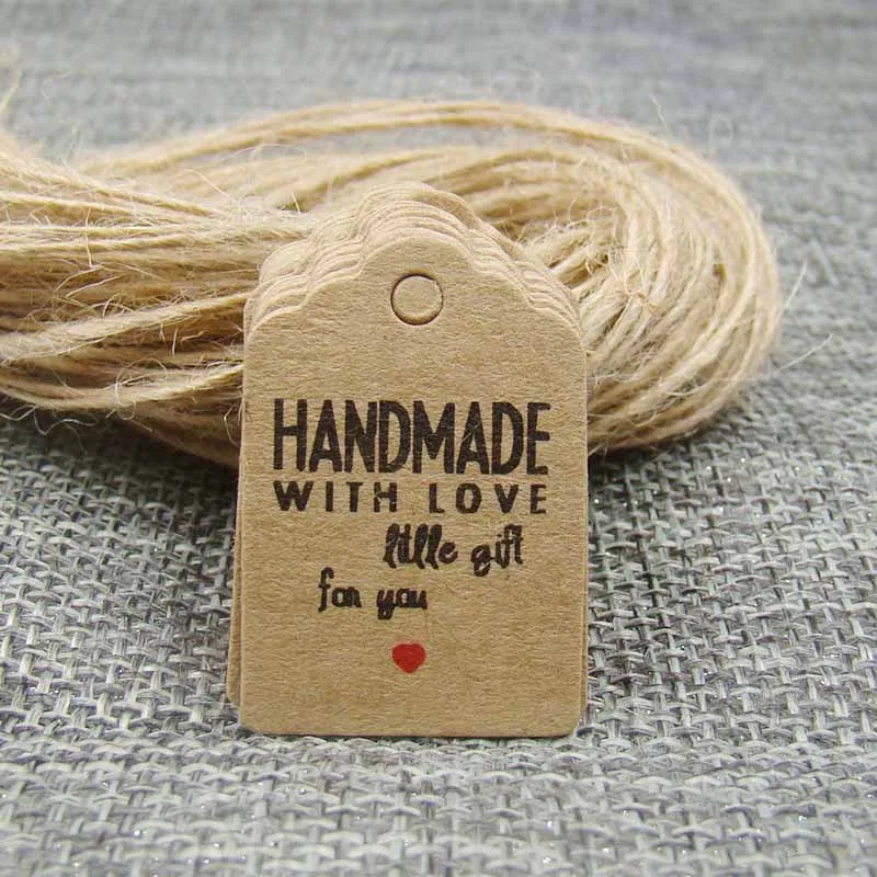 Новый 3*2 см фестончатый Крафт Бумажная висячая бирка 50 шт + пеньковая веревка в