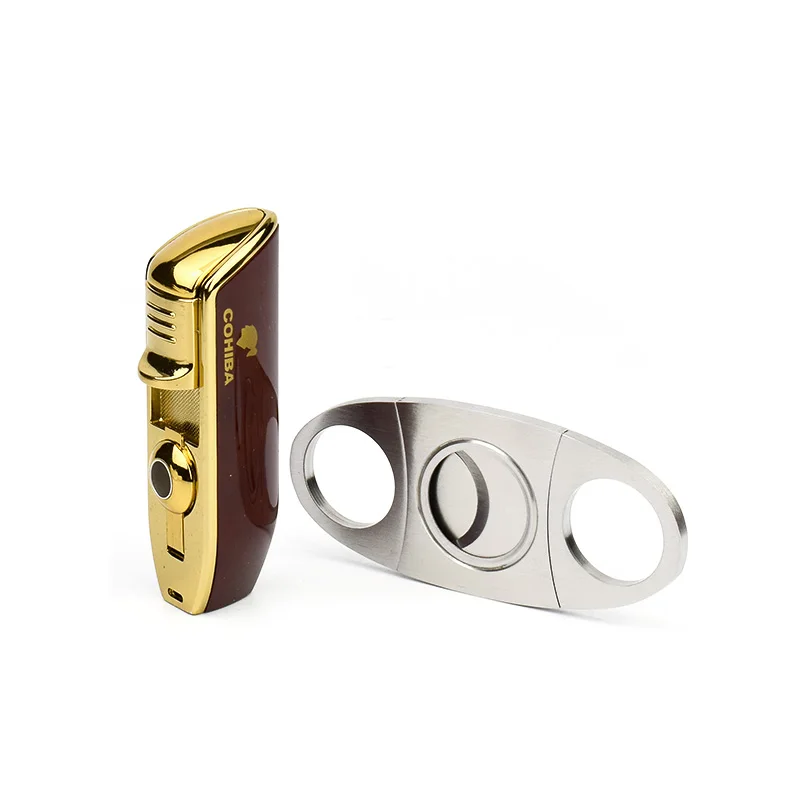 COHIBA сигарный набор 3 струйный факел зажигалка и лезвие из нержавеющей стали нож