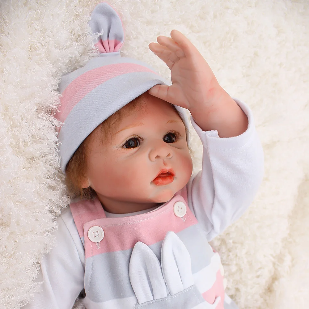 DOLLMAI Bebe DIY Reborn Dolls de Silicone cloth body 43cm Fashion rabbit strap clothes Doll Toys For Girls boneca Baby soft | Игрушки и