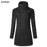 wool coat men 2022 fashion autumn slim fit oblique single breasted vintage black long trench coat for men business outerweat