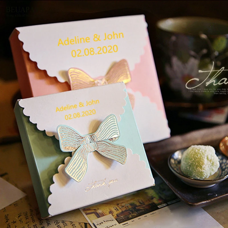 60pcs Personalized Customizing candy box Western-style white cardboard bow neutral gift gilding box candy gift jewelry folding