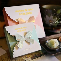 60pcs personalized customizing candy box western style white cardboard bow neutral gift gilding box candy gift jewelry folding