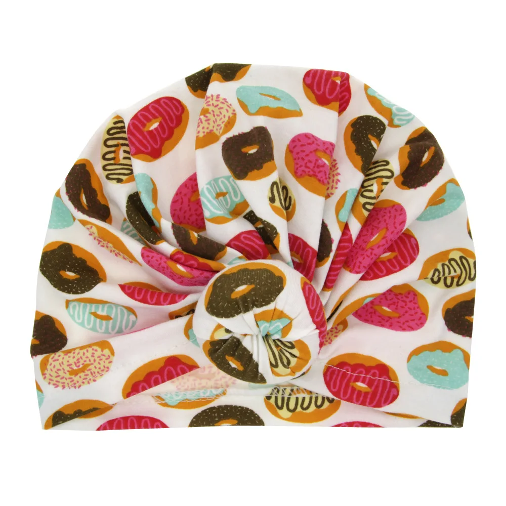 

10pcs/lot Baby Turban Hat Flamingo Flower Printing Cotton Blend Kids Caps Beanie Round Ball Knot Handmade Hat Christmas Gift