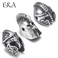 4pcs stainless steel roman warrior helmet viking animal bead charm 2mm hole for beaded bracelet jewelry making metal accessories