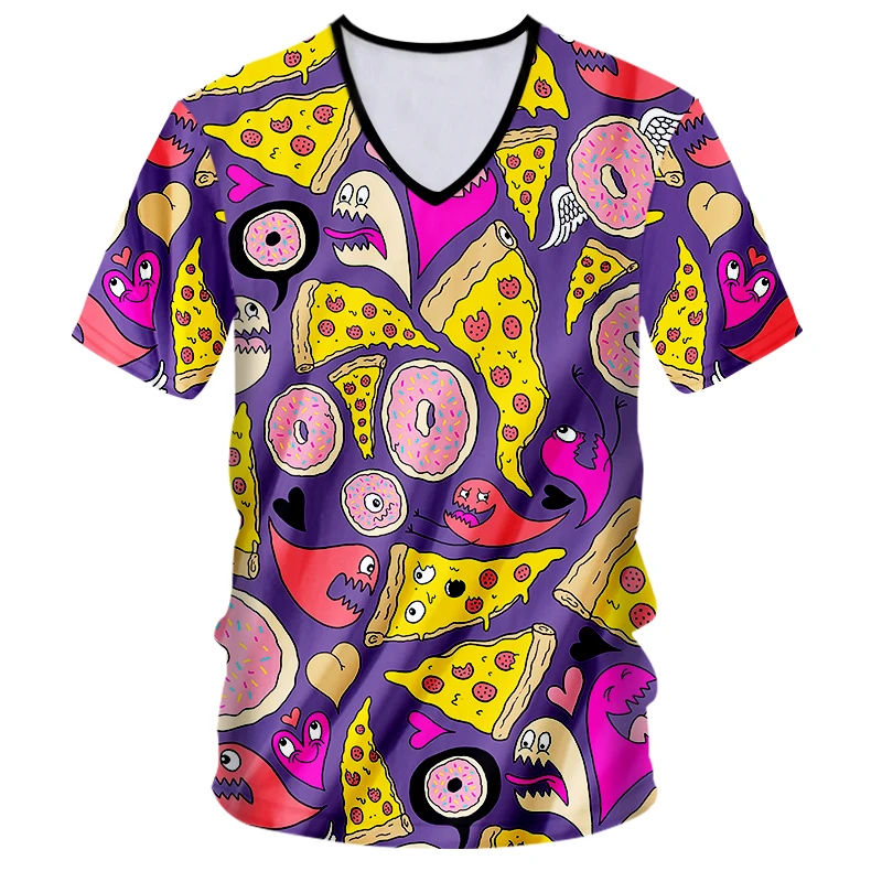 OGKB Мужская футболка с глубоким V образным вырезом Приталенная 3D принтом десерта
