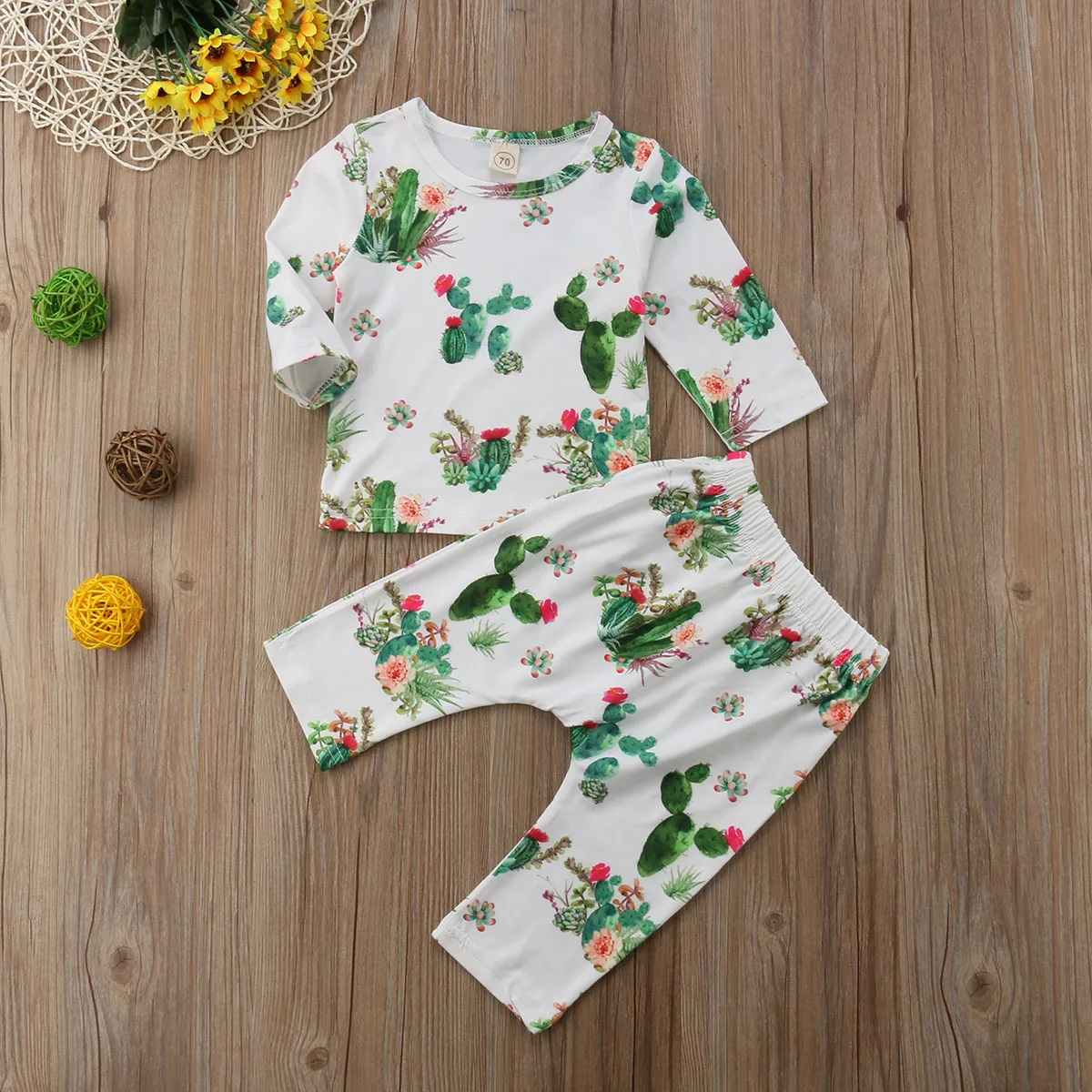 2018 Новинка для новорожденных маленьких девочек мальчиков кактус одежда с