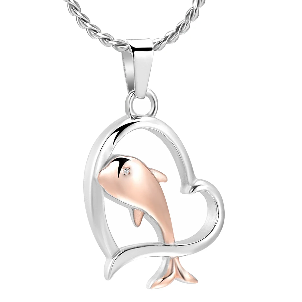 

K10923 Dolphin In My Heart Stainless Steel Cremation Jewelry for Ashes Pendant Hold Urn for Pet/Human Memorial Keepsake Necklace