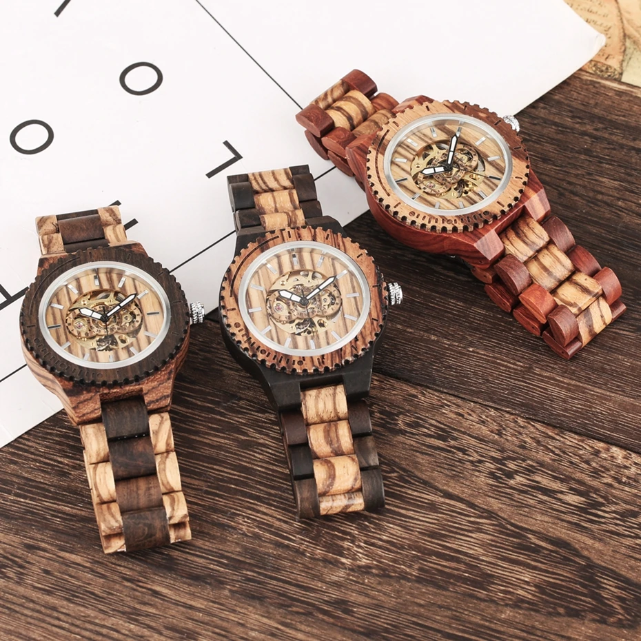 

Men's Watch Wood Watches Top Luxury Self-Winding Mechanical Automatic Retro Full Adjustable Band Timepieces Clock Male Relogios