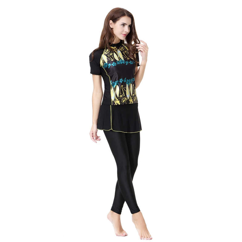 MISSJOY Burkini, исламский купальный костюм для женщин, мусульманский скромный купальный костюм, модная абайя, комплект из 2 предметов, полностью покрытый короткий рукав, размера плюс, 3XL