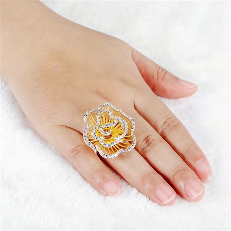 Eulonvan luxury 925 sterling silver wedding Flower jewelry sets for women (ring/earring/pendant) White Cubic Zirconia S-3792set | Украшения