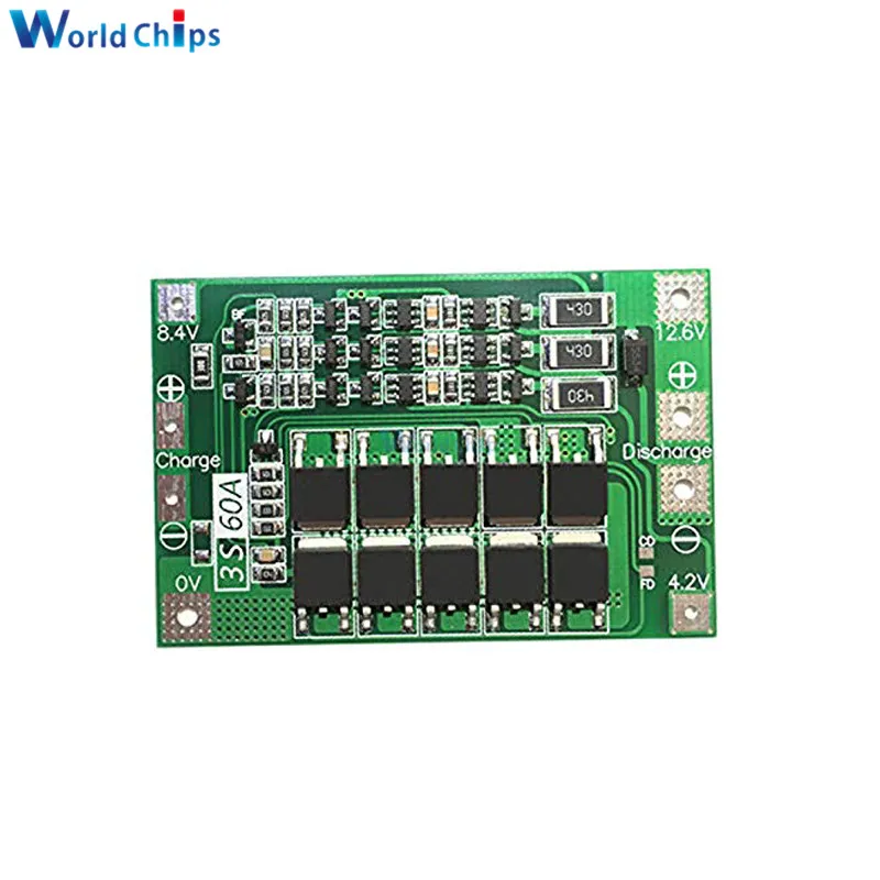 3S 60A Balanced 3 S 30A 60A 12,6 V 13,6 V полимерный литий-ионный аккумулятор Защитная плата PCB BMS 3 серийный 12V для сверлильного мотора Lipo Cell - Цвет: 3S 60A Balanced