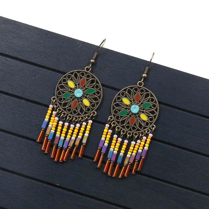 Винтажный богемский этнический ручной работы с длинной кисточкой Красочные