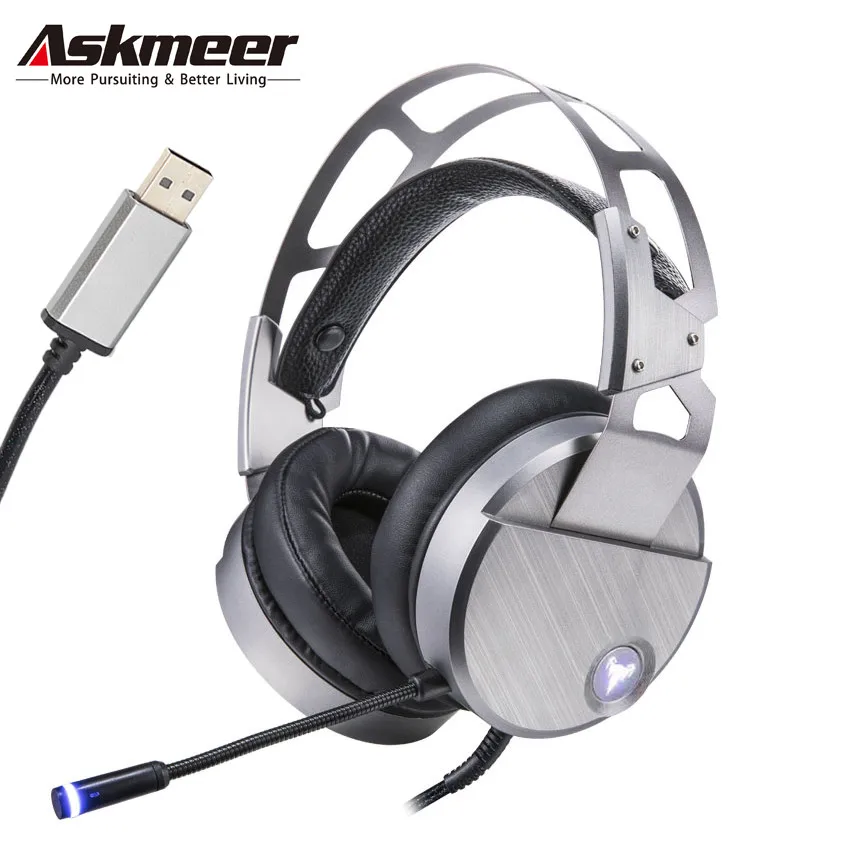 Askmeer USB игровая гарнитура лучшие стереонаушники игровые наушники с микрофоном