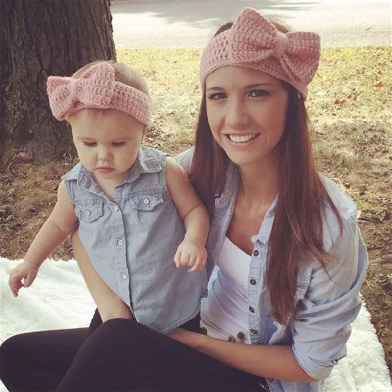 

8Set/lot Sweet Mom And Me Crochet Winter Headband Set Fashion Women Knit Headband Infant Crochet Headband Ear Warmer Headwear
