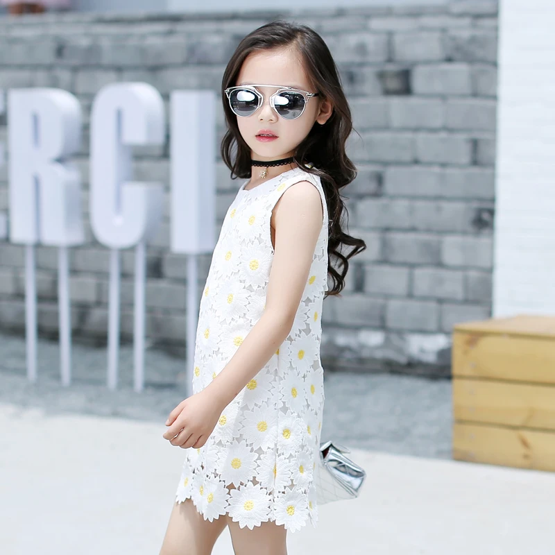 4-15y Baby Girl Sun Flower Summer Dresses 2017 Dress For Teenagers Sleeveless Kids Casual Lace Verkleed Kostuum Meisjes | Детская одежда