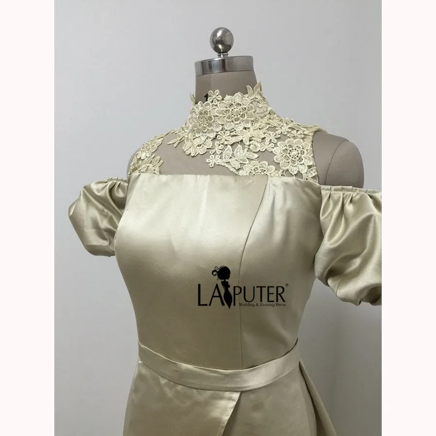 High Collar Puff Short Sleeve Dubai Arabic Evening Dresses 2017 Floor Length Long Satin Elegant Party Dress Formal Gowns | Свадьбы и